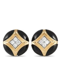 Best reviews of 🔥 women Van Cleef & Arpels 18K Yellow Gold 0.30 ct Diamond and Onyx Earrings 😀