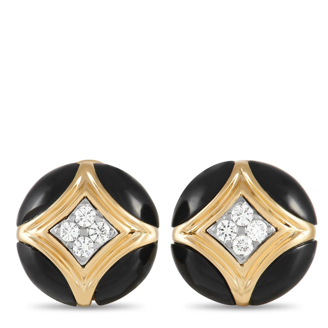 Best reviews of 🔥 women Van Cleef & Arpels 18K Yellow Gold 0.30 ct Diamond and Onyx Earrings 😀