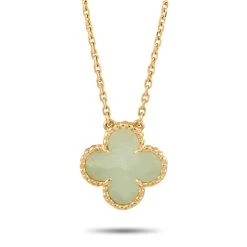Discount ✨ women Van Cleef & Arpels Vintage Alhambra 18K Yellow Gold Jade Necklace 😍