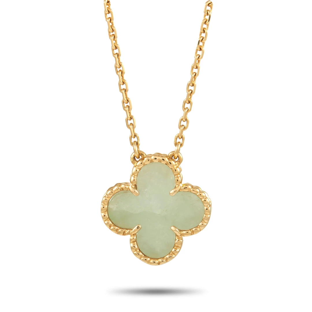 Discount ✨ women Van Cleef & Arpels Vintage Alhambra 18K Yellow Gold Jade Necklace 😍