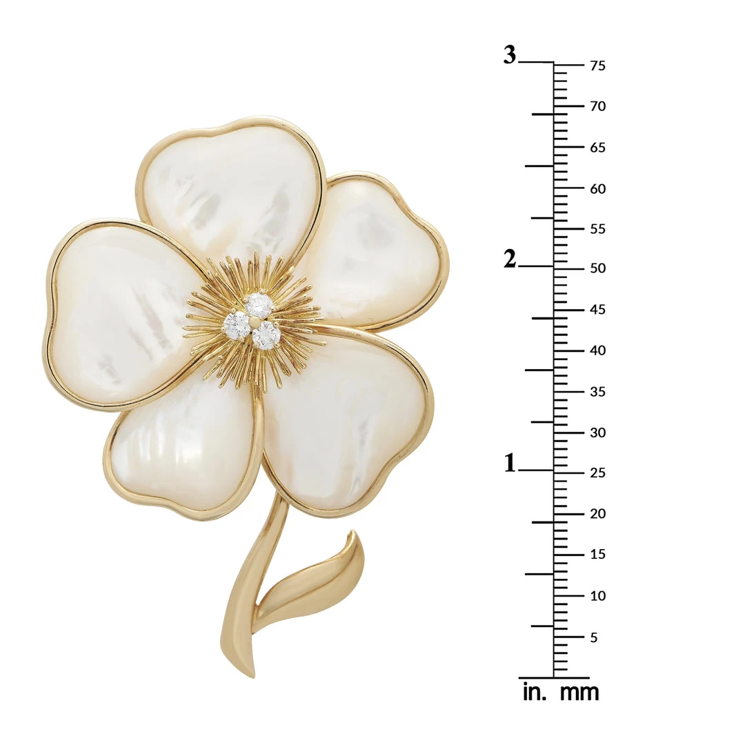 Budget ⭐ women Van Cleef & Arpels 18K Yellow Gold 0.60 ct Diamond and 👩 Mother of Pearl Clématite Brooch ⭐ - Image 4