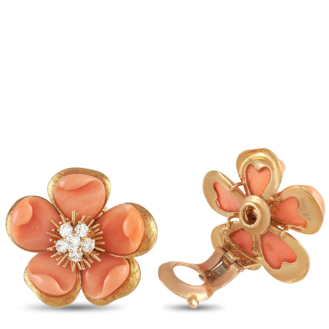 Hot Sale ๐ women Van Cleef & Arpels Vintage Rose de Noël 18K Yellow Gold 1.00 ct Diamond Earrings ๐ฏ - Image 2