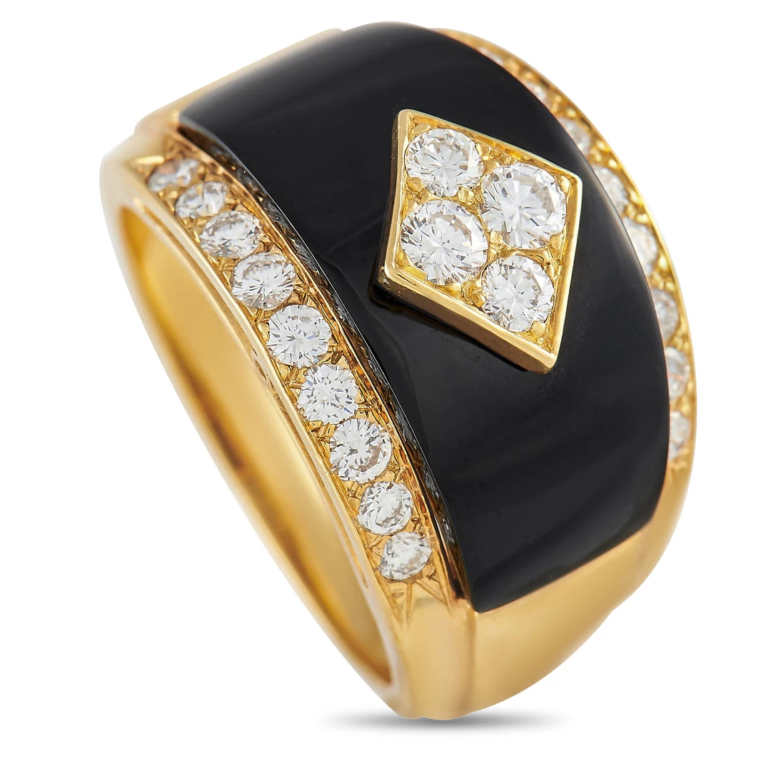 Coupon 🔥 women Van Cleef & Arpels Vintage 18K Yellow Gold 0.68 ct Diamond and Onyx Ring 👏