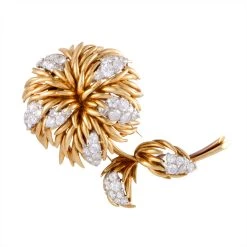 Buy 🥰 women Van Cleef & Arpels 18K Yellow and White Gold Diamond Flower Brooch ✔️