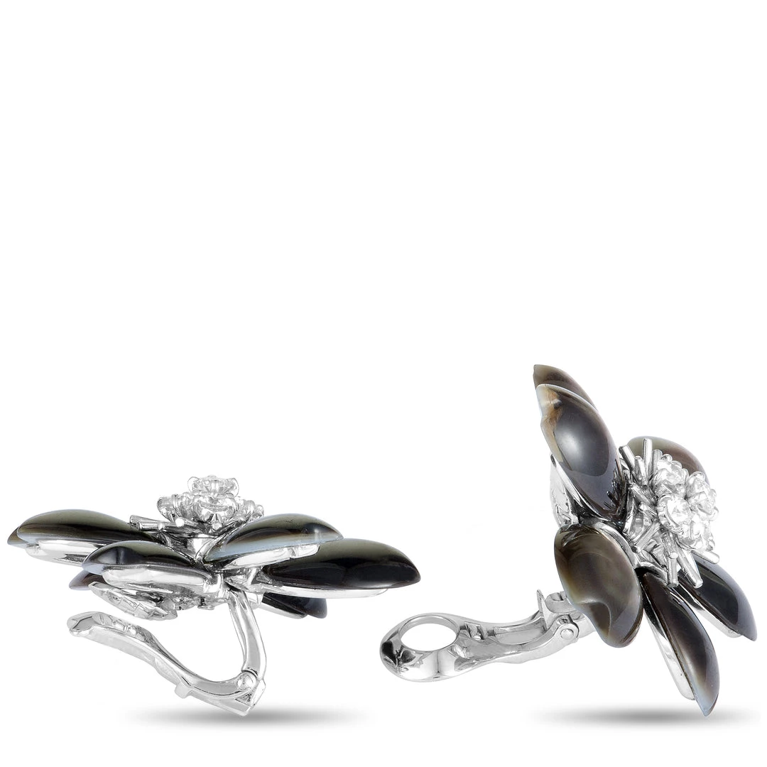 Deals ⌛ women Van Cleef & Arpels Rose de Noël 18K White Gold Diamond and 👩 Mother of Pearl Flower Earrings 🔔 - Image 3