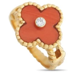 Best Pirce 🔔 women Van Cleef & Arpels Alhambra 18K Yellow Gold Ring 😍