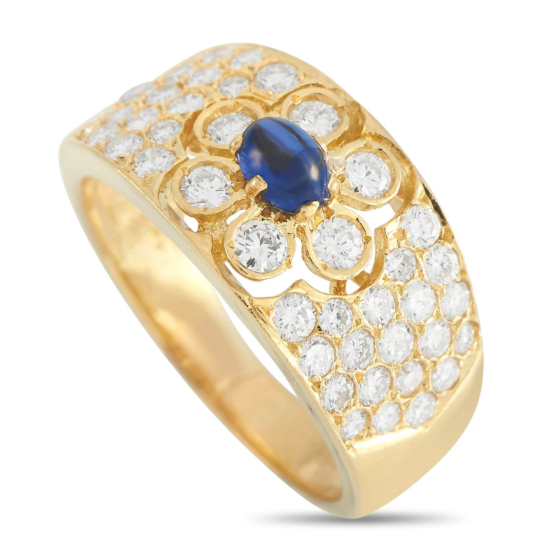 Discount ✔️ women Van Cleef & Arpels 18K Yellow Gold 1.35 ct Diamond and Sapphire Ring 💯