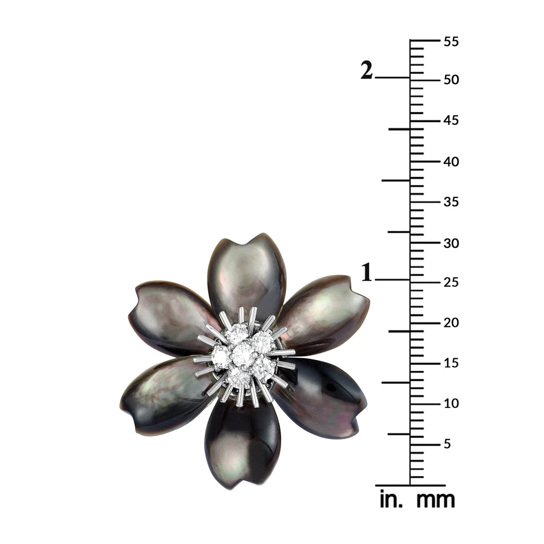 Deals ⌛ women Van Cleef & Arpels Rose de Noël 18K White Gold Diamond and 👩 Mother of Pearl Flower Earrings 🔔 - Image 4