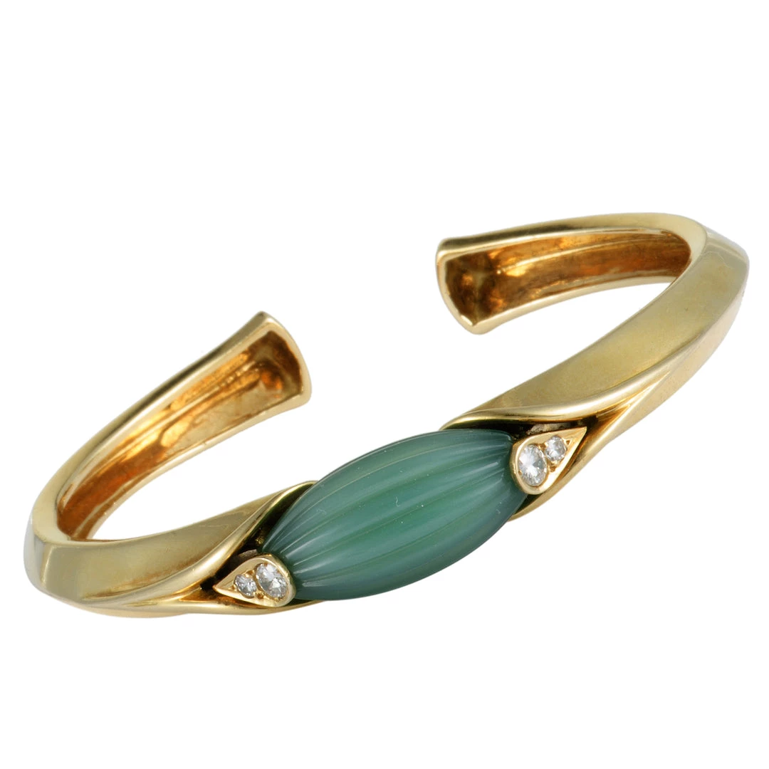 Cheapest 😍 women Van Cleef & Arpels Vintage 18K Yellow Gold Diamond and Jade Bangle Bracelet 🔥