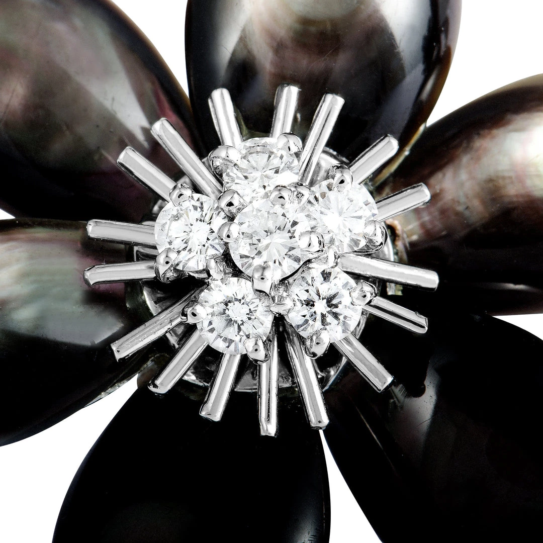 Deals ⌛ women Van Cleef & Arpels Rose de Noël 18K White Gold Diamond and 👩 Mother of Pearl Flower Earrings 🔔 - Image 2