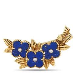 Deals 🔥 women Van Cleef & Arpels Vintage Alhambra 18K Yellow Gold Diamond and Lapis Brooch 👍