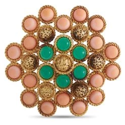 Deals 😀 women Van Cleef & Arpels 18K Yellow Gold Coral and Chrysoprase Brooch ✔️