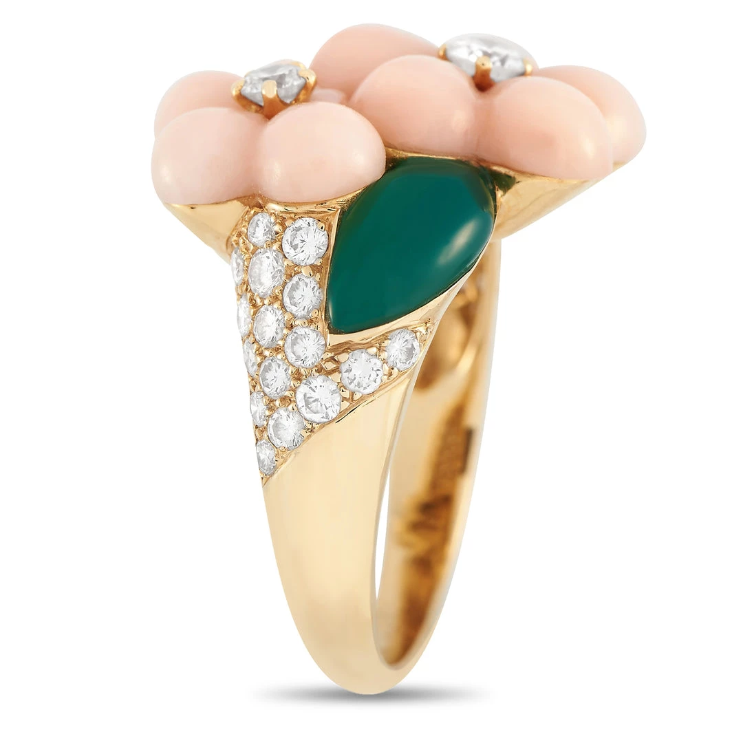 Deals ๐ฏ women Van Cleef & Arpels 18K Yellow Gold 0.82 ct Diamond, Coral, and Chrysoprase Flower Ring ๐ - Image 2
