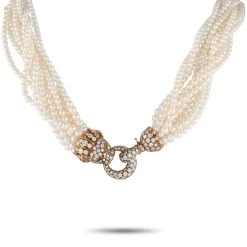 Best Pirce โ๏ธ women Van Cleef & Arpels George L'Enfant "Barquerolles" 18K Yellow Gold 6.25 ct Diamond and Pearl Necklace ๐คฉ