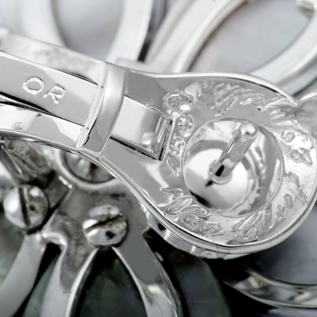 Deals ⌛ women Van Cleef & Arpels Rose de Noël 18K White Gold Diamond and 👩 Mother of Pearl Flower Earrings 🔔 - Image 5