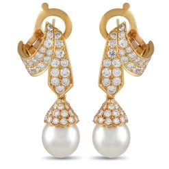 Best Sale 😀 women Van Cleef & Arpels 18K Yellow Gold 2.50 ct Diamond and Pearl Earrings 🛒