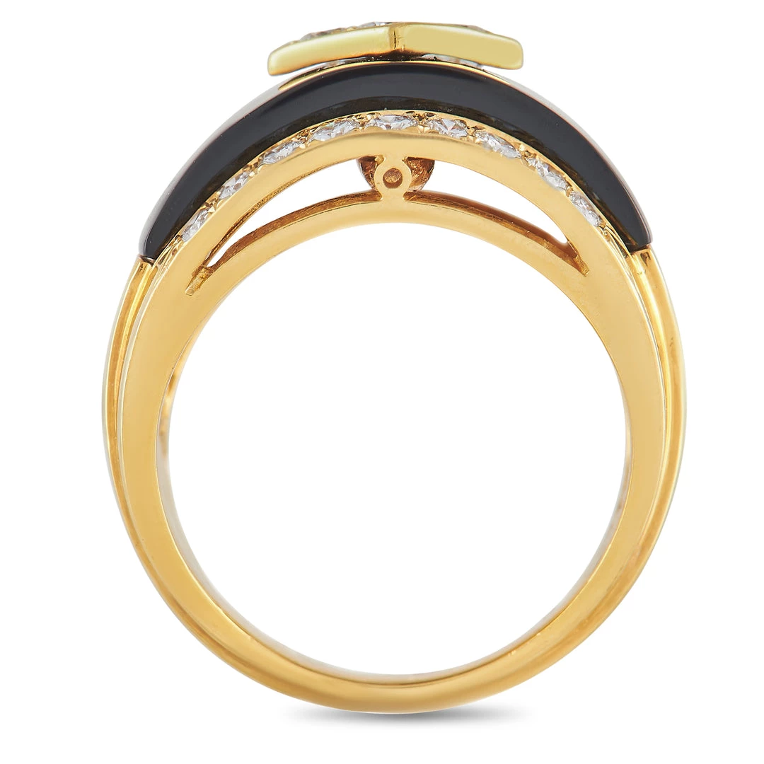 Coupon 🔥 women Van Cleef & Arpels Vintage 18K Yellow Gold 0.68 ct Diamond and Onyx Ring 👏 - Image 2