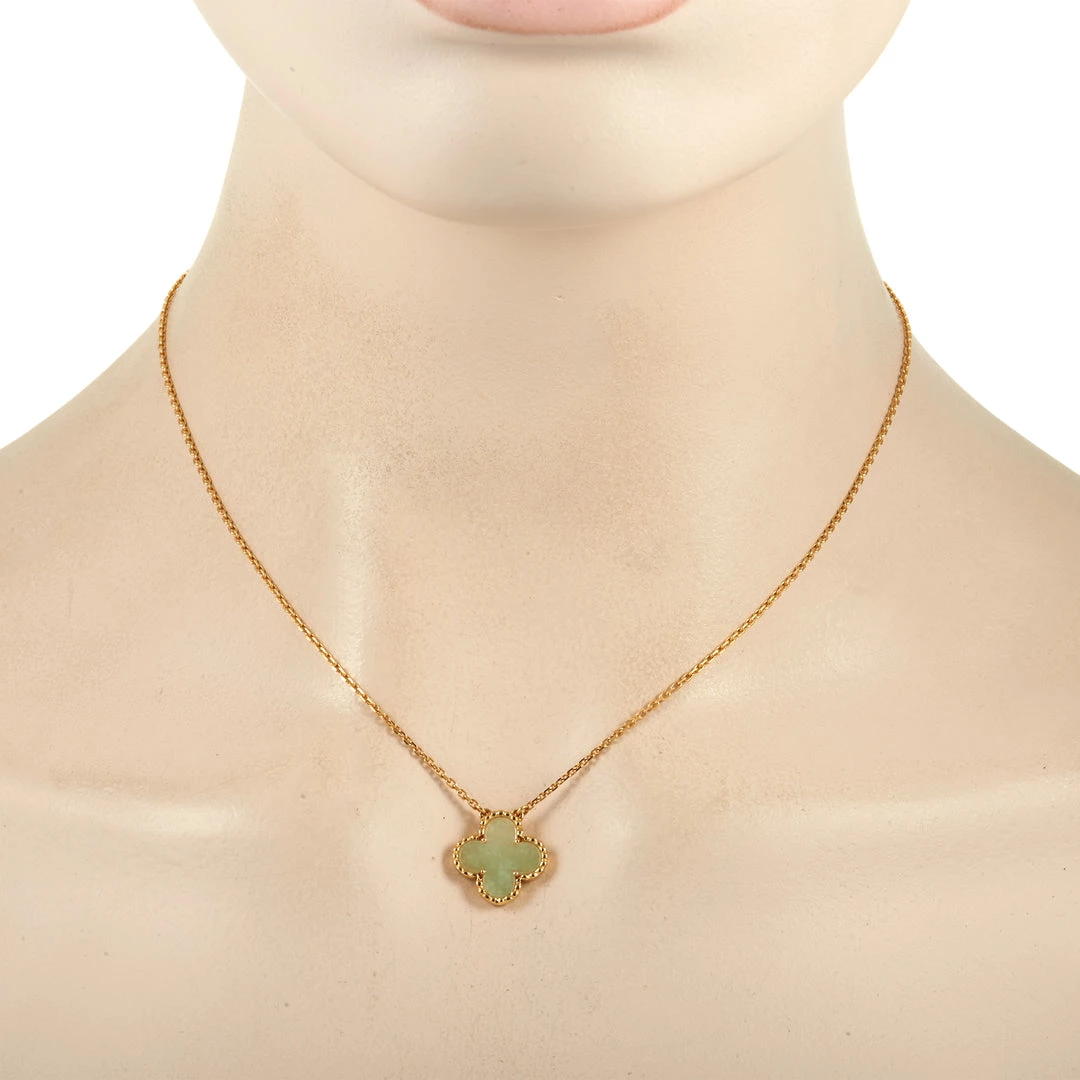 Discount ✨ women Van Cleef & Arpels Vintage Alhambra 18K Yellow Gold Jade Necklace 😍 - Image 2