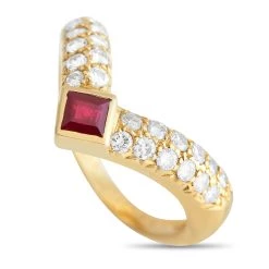 Wholesale ⌛ women Van Cleef & Arpels 18K Yellow Gold 0.50 ct Diamond and Ruby Ring ⭐