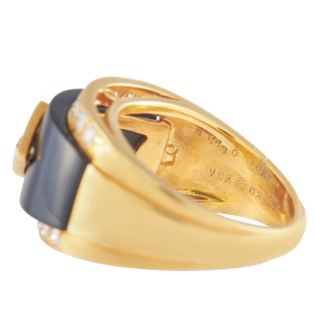 Coupon 🔥 women Van Cleef & Arpels Vintage 18K Yellow Gold 0.68 ct Diamond and Onyx Ring 👏 - Image 4